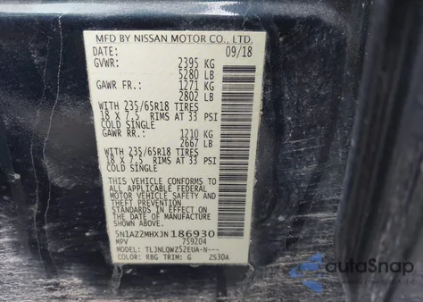 2018 Nissan Murano Sv z USA, uszkodzony, nr VIN 5N1AZ2MHXJN186930